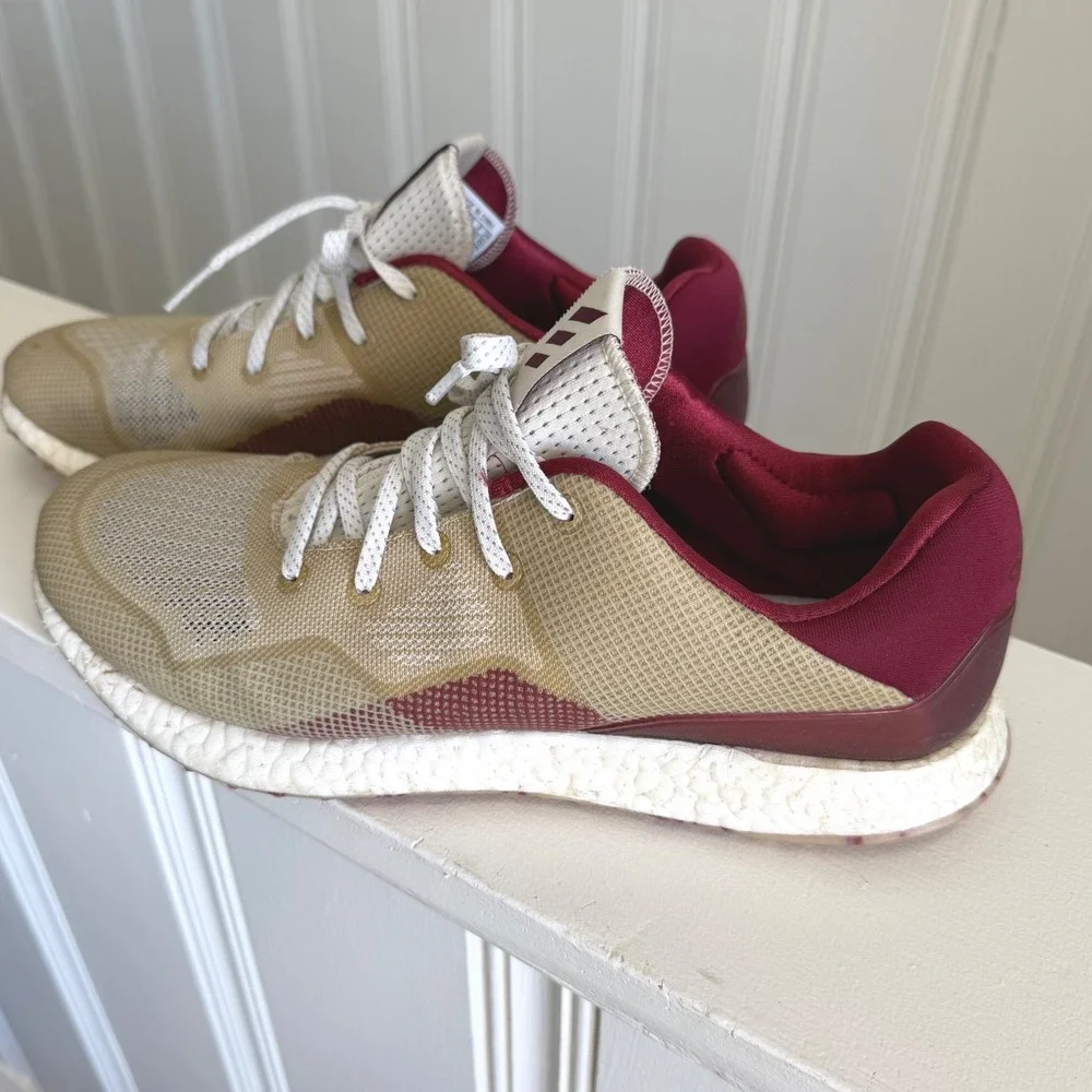 Adidas Crossknit DPR Boost Spikeless Golf Shoes Mens 9.5 Beige Burgundy EF5746